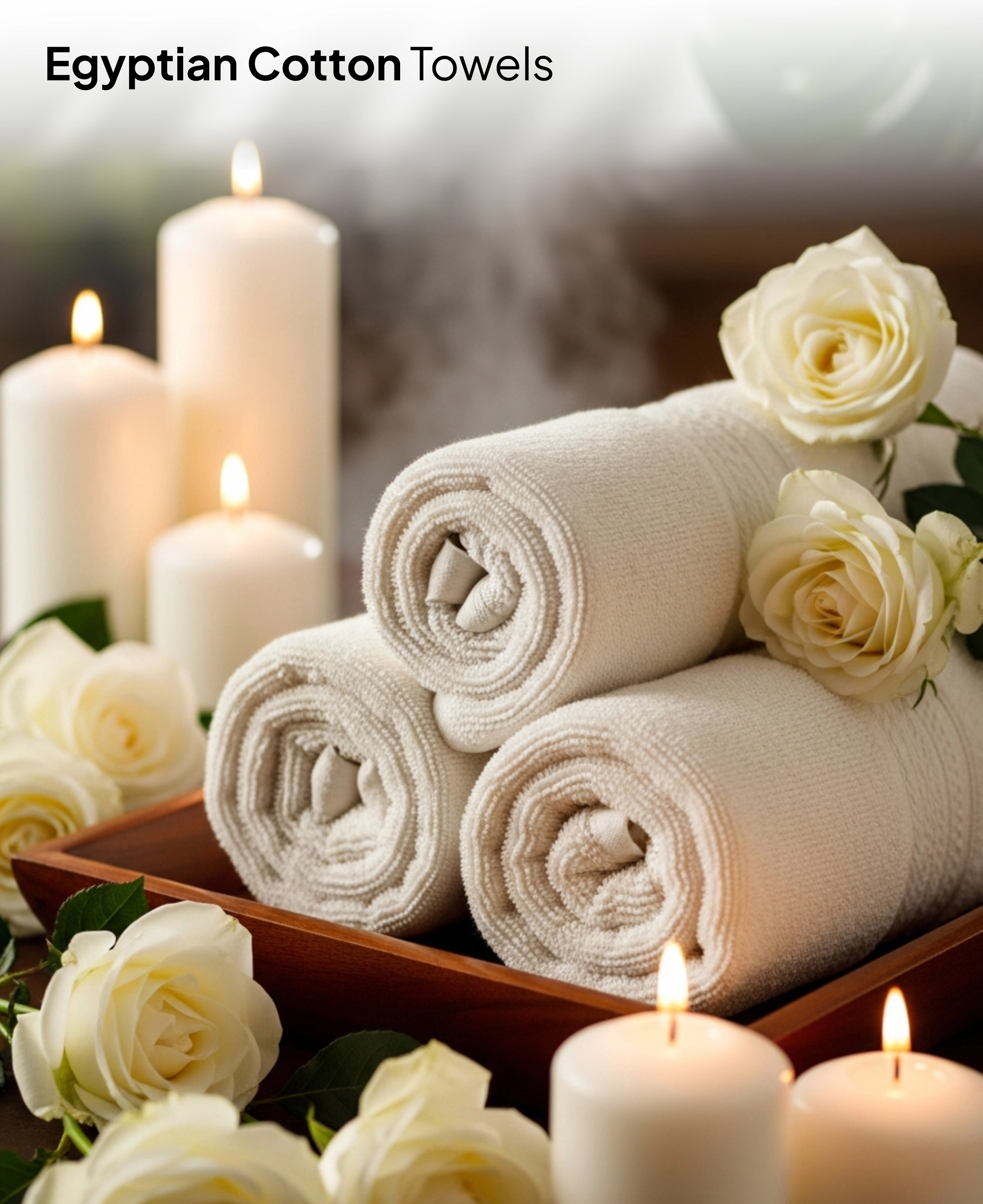 Rolled towels with candles roses